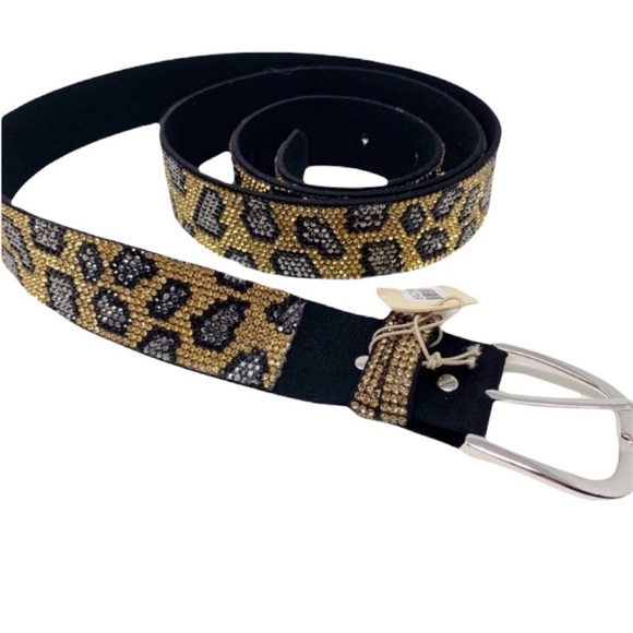 Black Turtle Boutique Accessories - Leopard Rhinestones Belt NEW black